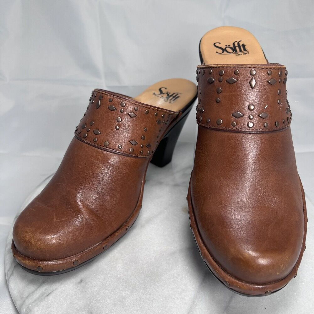 Sofft Mules Women's Laina Mocha Leather Studded Clogs Shoes Size 8M - Picture 3 of 15